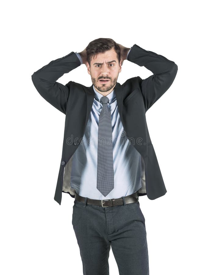 Confused young businessman, isolated royalty free stock photography Confused young businessman, isolated royalty free stock photography