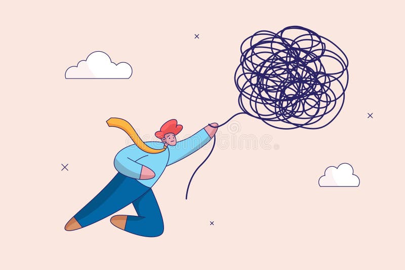Confusion or business trouble concept. Unravel tangle problem, solving difficult knot chaos or messy issue, complicated royalty free illustration