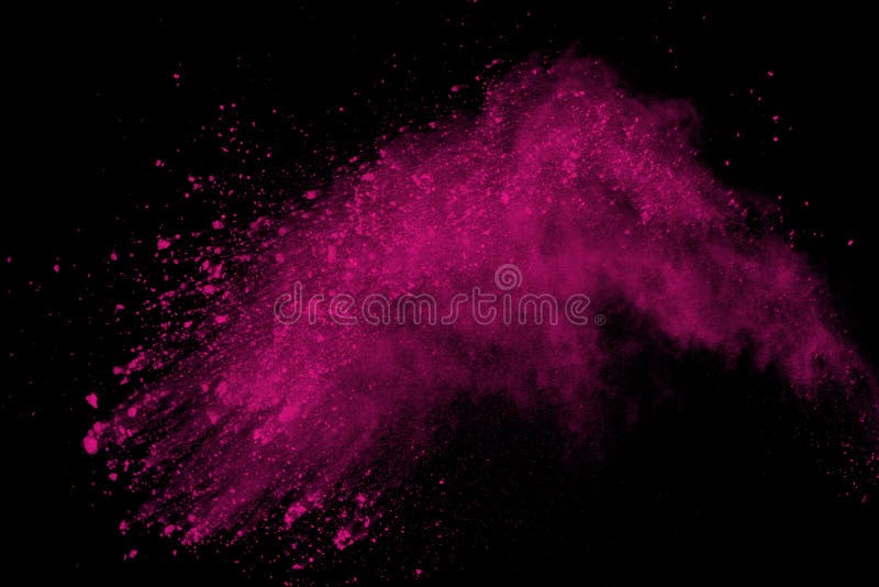 Congele o movimento da explosão colorida do pó isolada no fundo preto Sumário da poeira multicolorido splatted