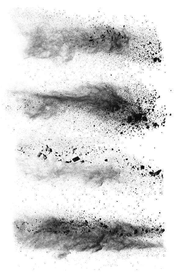 Congele o movimento de explosões de poeira pretas no fundo branco
