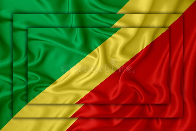Congo flag on background texture. Three flags are superimposed on each other. The concept of design solutions. 3D-rendering vector illustration