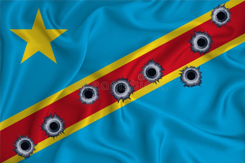 Congo flag Close-up shot on waving background texture with bullet holes. The concept of design solutions. 3d rendering vector illustration