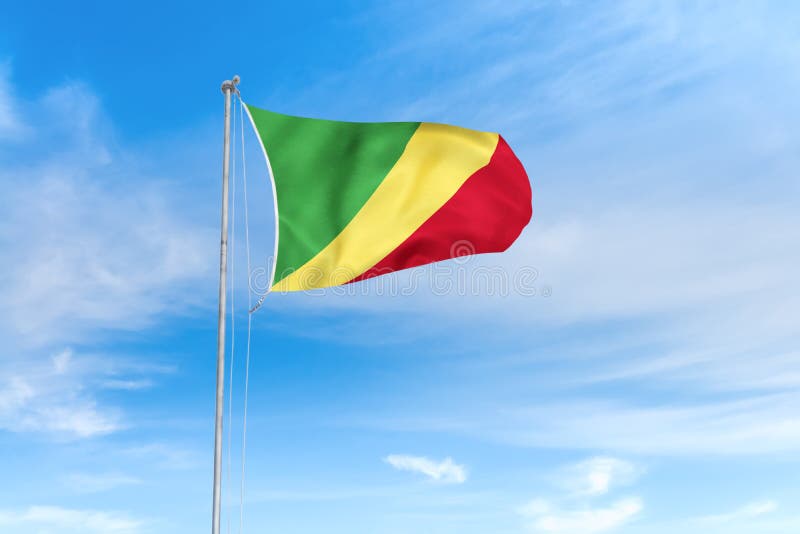 Congo flag over blue sky background stock illustration