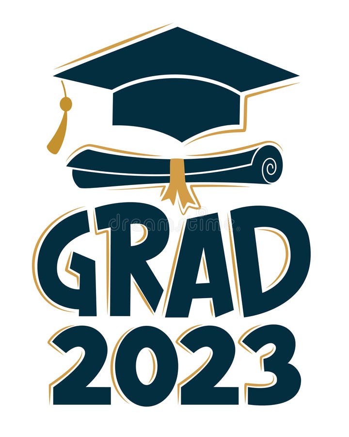 Congrats Graduates. Grad 2023. Greeting sign with academic cap and diploma. Congratulating vector banner for graduation party