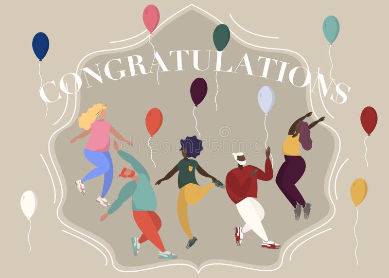 Congratulations Postcard. People Jumping and Dancing at Party Illustration. Simple Flat Woman Man Character Vector Cartoon Style Stock Illustration - Illustration of congratulation, culture: 184915432 Congratulations Postcard. People Jumping and Dancing at Party Illustration. Simple Flat Woman Man Character Vector Cartoon Style Stock Illustration - Illustration of congratulation, culture: 184915432