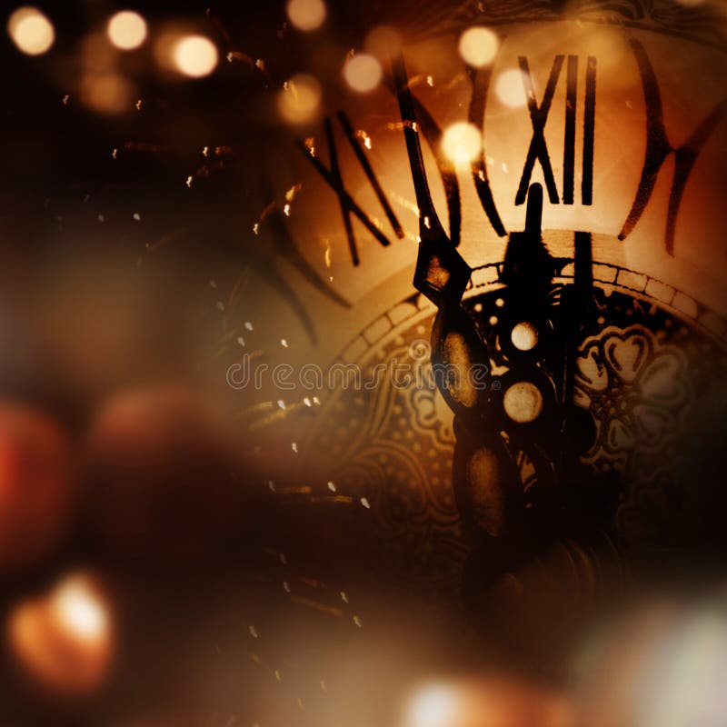 New year background with clock and bokeh for congratulations. New year background with clock and bokeh for congratulations