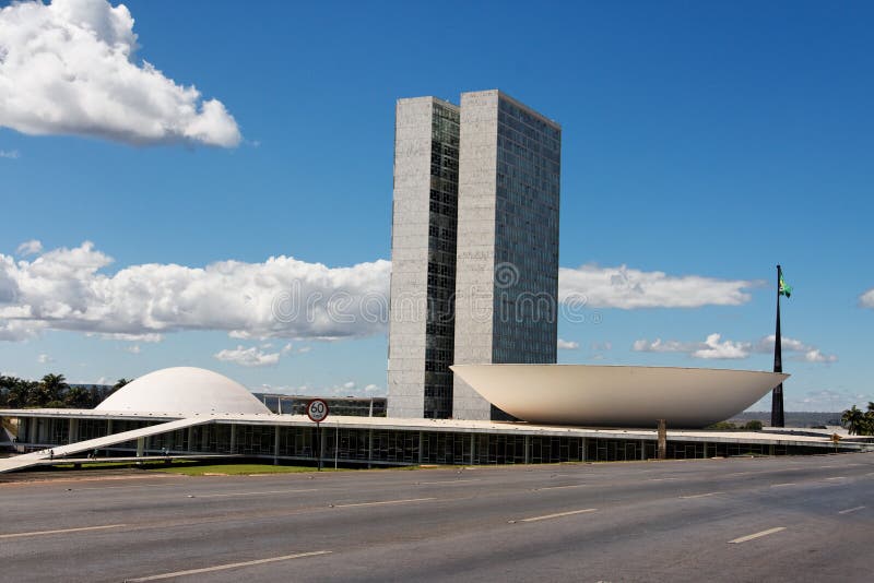 The congress building in Brasilia with its two towers and plate like buildings, Distrito Federal, Brazil. The congress building in Brasilia with its two towers and plate like buildings, Distrito Federal, Brazil.