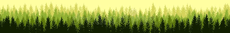 Coniferous forest silhouette. Wild trees. Pine, cedar, spruce, fir, larch. Siberian taiga. Beauty of harsh northern