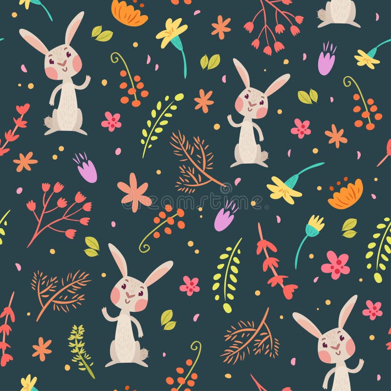 Conigli nel modello senza cuciture sveglio della foresta illustrazione di stock Conigli nel modello senza cuciture sveglio della foresta illustrazione di stock