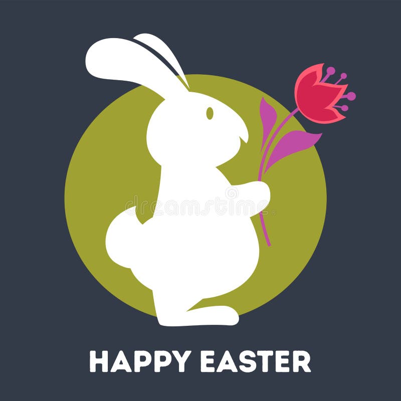 Coniglietto della cartolina d'auguri di Pasqua e fiore bianchi felici del tulipano royalty illustrazione gratis Coniglietto della cartolina d'auguri di Pasqua e fiore bianchi felici del tulipano royalty illustrazione gratis