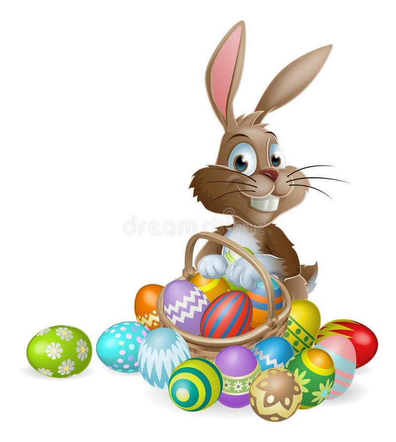 Coniglio di coniglietto di pasqua con il canestro delle uova di Pasqua