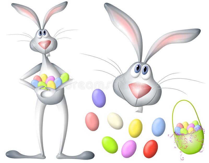 Coniglio ed uova di coniglietto di pasqua del fumetto illustrazione vettoriale Coniglio ed uova di coniglietto di pasqua del fumetto illustrazione vettoriale