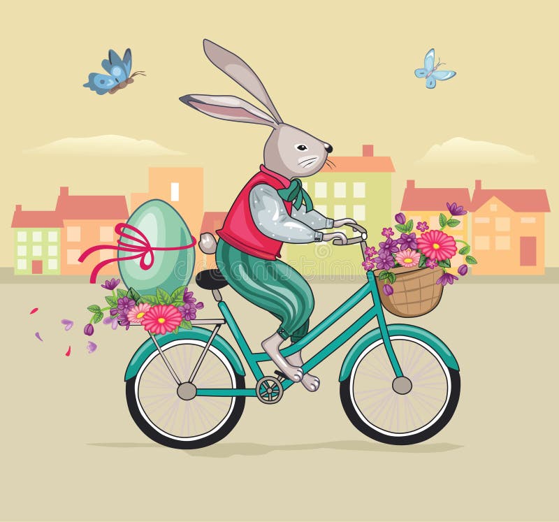 Coniglio pasquale o coniglio in bicicletta Poster vacanze vintage, cartolina Wonderland Buona Pasqua Storia magica