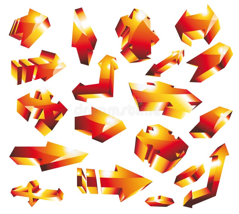 conjunto anaranjado de la flecha del oro brillante 3D stock de ilustración conjunto anaranjado de la flecha del oro brillante 3D stock de ilustración