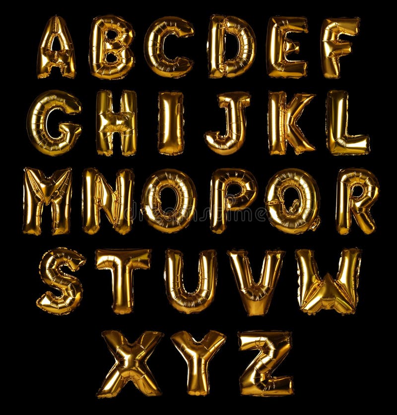 Letras del alfabeto de globos de lámina dorada