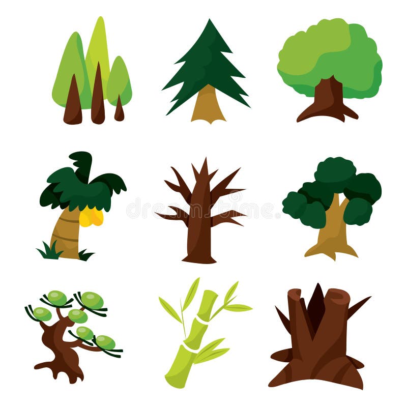 Conjunto De árbol De Caricaturas Ilustración del Vector - Ilustración de  hoja, verde: 133681920