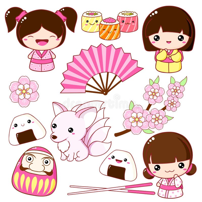 Kawaii Pequenas Bonecas Kokeshi Tradicionais Meninas Japonesas Quimono  Ilustrações Vetoriais imagem vetorial de arizona--dream© 439552022