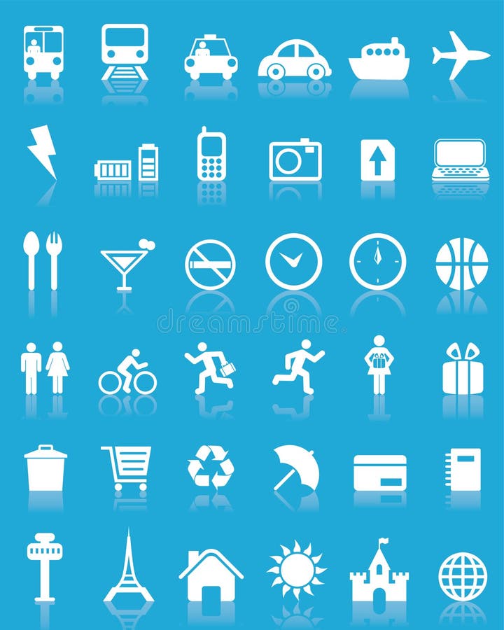Conjunto de 36 iconos del recorrido del vector stock de ilustración Conjunto de 36 iconos del recorrido del vector stock de ilustración