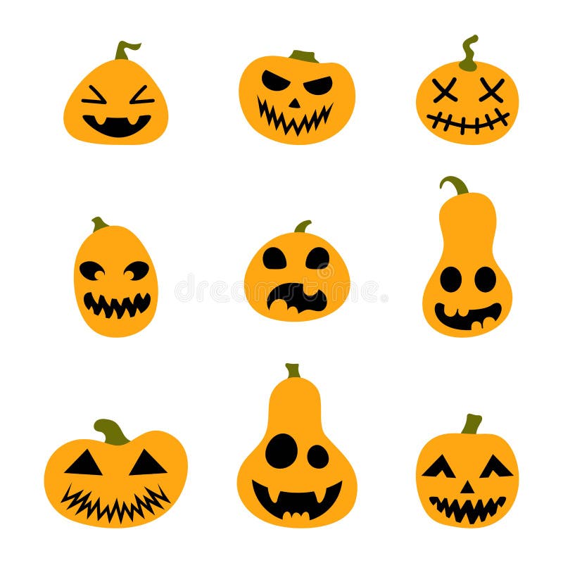 Conjunto De Rostos Assustadores E Engraçados Para Abóbora Ou Fantasma De  Halloween. Expressões Faciais De Jackolantern. Simples Co Ilustração do  Vetor - Ilustração de fantasma, olhos: 224078003