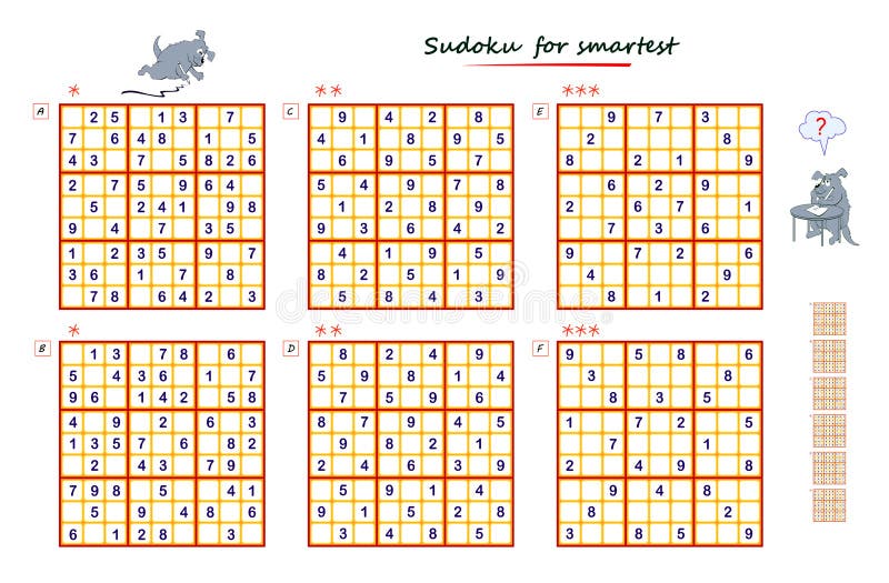 Conjunto De Acertijos De Sudoku. Juego Lógico Para Niños Adultos. Tres Niveles De Diferentes. Libro Del Cerebr Ilustración del Vector - Ilustración de habilidad: 254256329