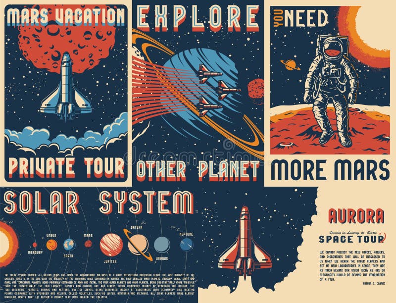 Conjunto de afiches espaciales vintage