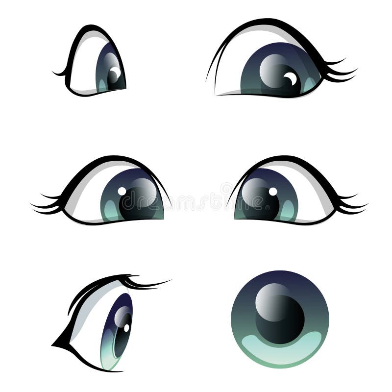 Conjunto De Anime De Dibujos Animados Ojos Azules En Diferentes ángulos.  Ilustración Vectorial De Ojos De Bebé Hembra Aislados En Ilustración del  Vector - Ilustración de alegre, hembra: 212994567