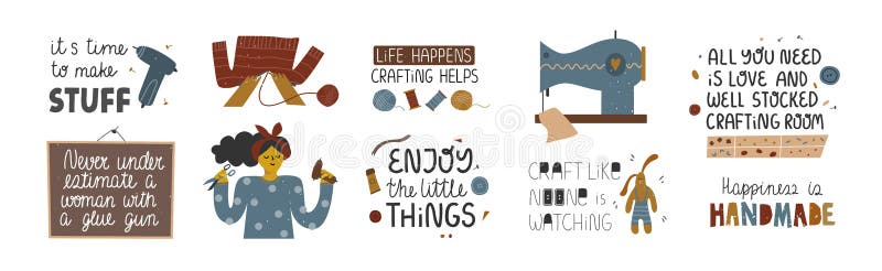 Conjunto De Artes Divertidas Y Artesanías Citas. Ilustración del Vector -  Ilustración de concepto, frases: 214196622