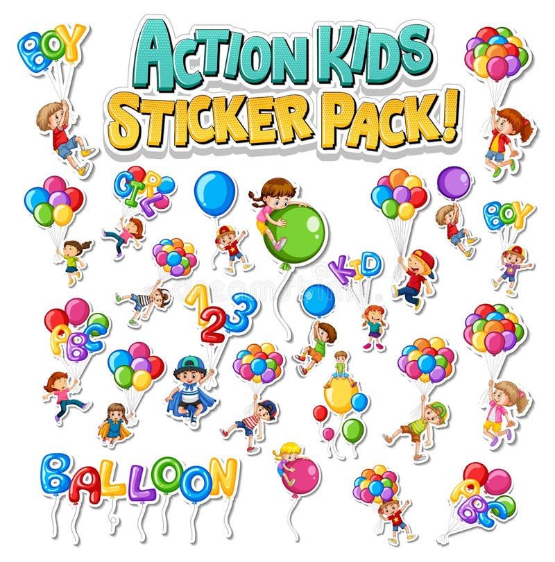 Conjunto De Autocolantes Projeta Com Crianças Fazendo Diferentes Atividades  Ilustração do Vetor - Ilustração de atividade, preliminar: 228716249