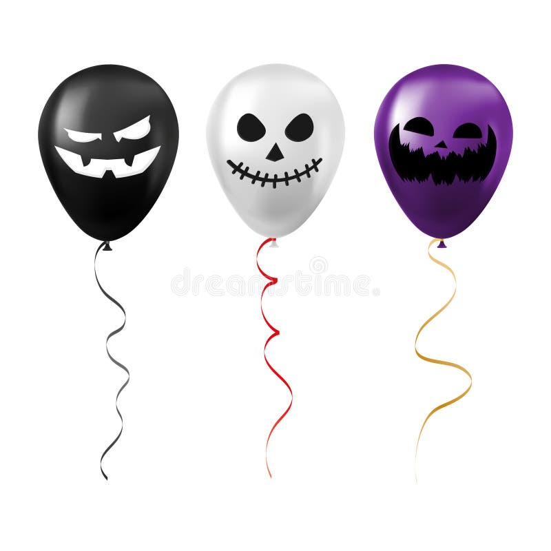 Ilustração de balão preto de halloween com cara assustadora e engraçada