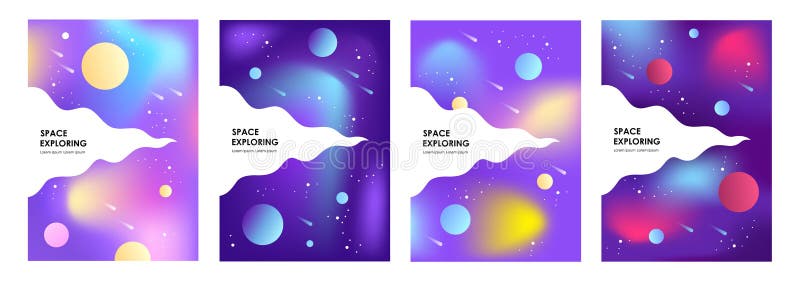 Conjunto De Banners Espaciales Abstractos. Planetas Universo Y Galaxia. Ilustración del Vector - Ilustración de gradiente, bandera: 224302749