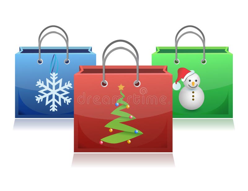 Conjunto de bolsos de compras de la Navidad stock de ilustración Conjunto de bolsos de compras de la Navidad stock de ilustración
