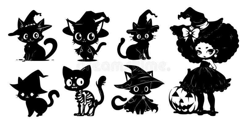 Estilo anime de seis gatos ilustração do vetor. Ilustração de projeto -  254888334