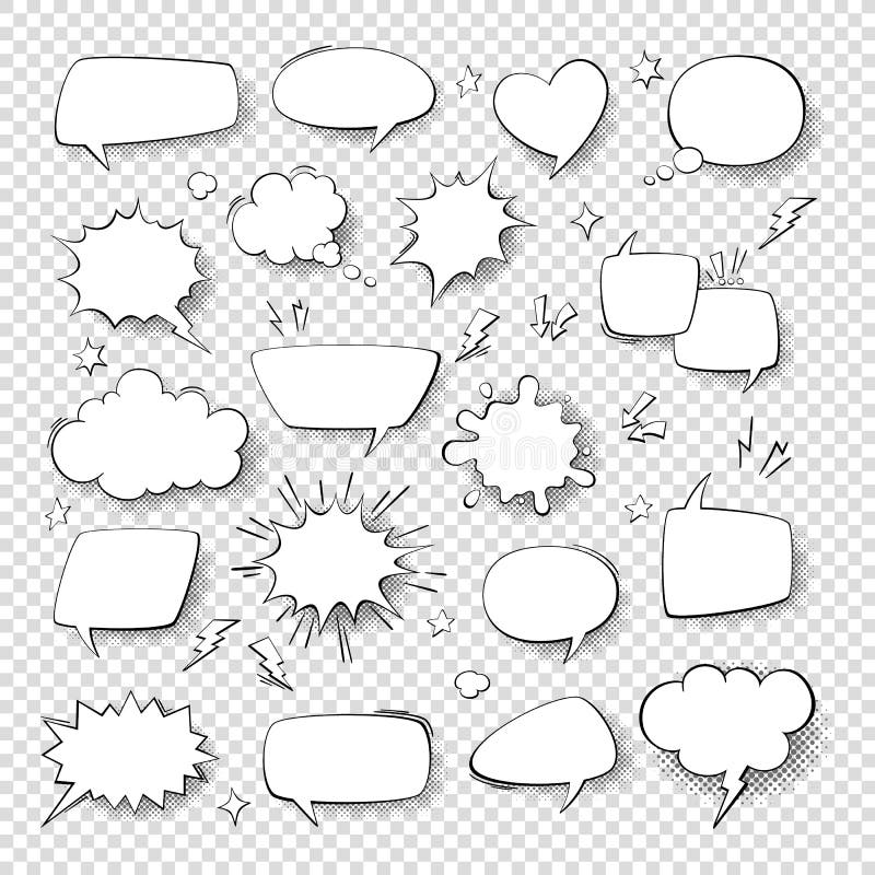 Conjunto de burbujas de pensamiento de caricatura. charla hueca cÃ³mica y globos de voz o nubes para divertirse mensajes de discus