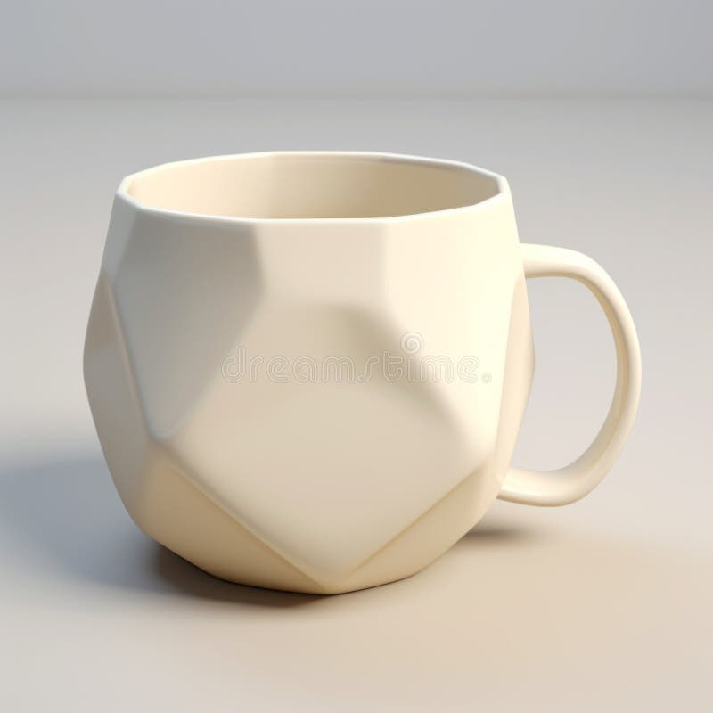 a 3d printed mug in the style of rounded shapes, featuring low poly design and a focus on materials. the mug has a beige color and a smooth surface, with asymmetric compositions. created using cad (computer aided design) software, this unique mug resembles a mug made of diamonds. ai generated. a 3d printed mug in the style of rounded shapes, featuring low poly design and a focus on materials. the mug has a beige color and a smooth surface, with asymmetric compositions. created using cad (computer aided design) software, this unique mug resembles a mug made of diamonds. ai generated