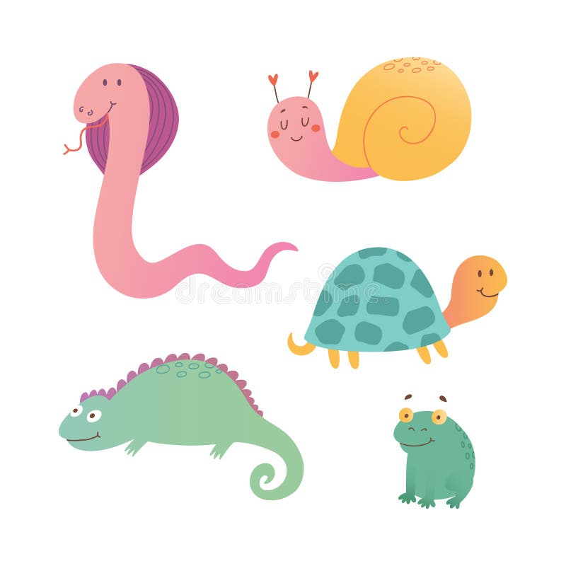 Conjunto De Caracteres Animales De Dibujos Animados De Reptiles Lindos  Vectoriales Stock de ilustración - Ilustración de cola, aislado: 210257694