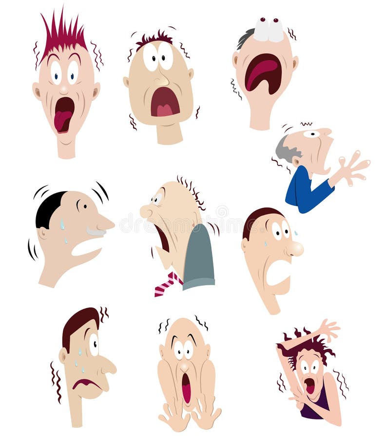 Conjunto de caras del susto stock de ilustración Conjunto de caras del susto stock de ilustración