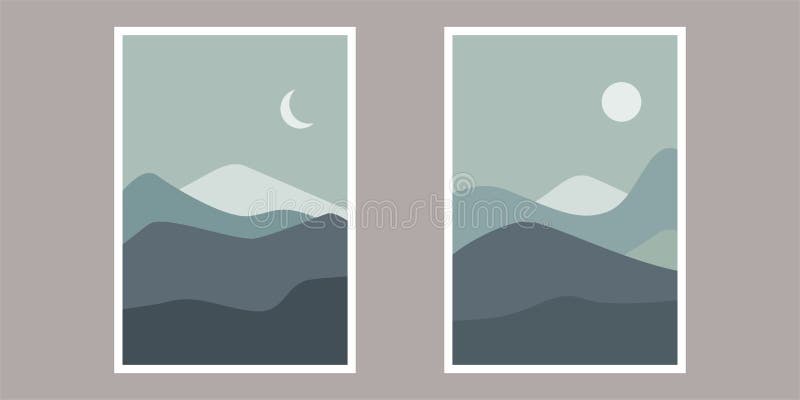 Conjunto de collages contemporáneos abstractos del paisaje minimalista de moda vectorial de la montaña ilustración vector 6 stock de ilustración