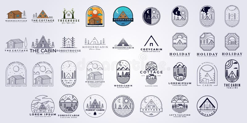 Conjunto de conjuntos de cabinas de algodón logotipo vectorial ilustración diseño de línea estilo de arte