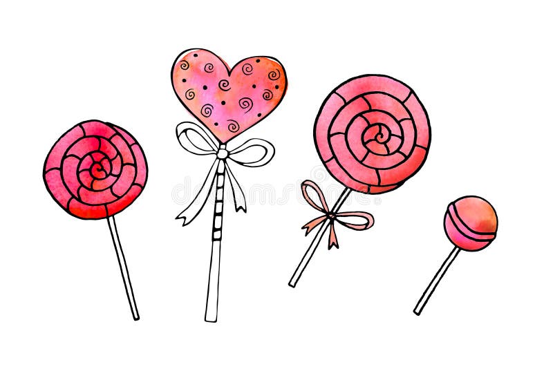 Conjunto De Contorno De Caramelos De Color Agua Dulces Lollipops Sobre  Palo. Dibujo a Mano De Dibujos Animados De Dibujos Animados Stock de  ilustración - Ilustración de pascua, muchacha: 224492316