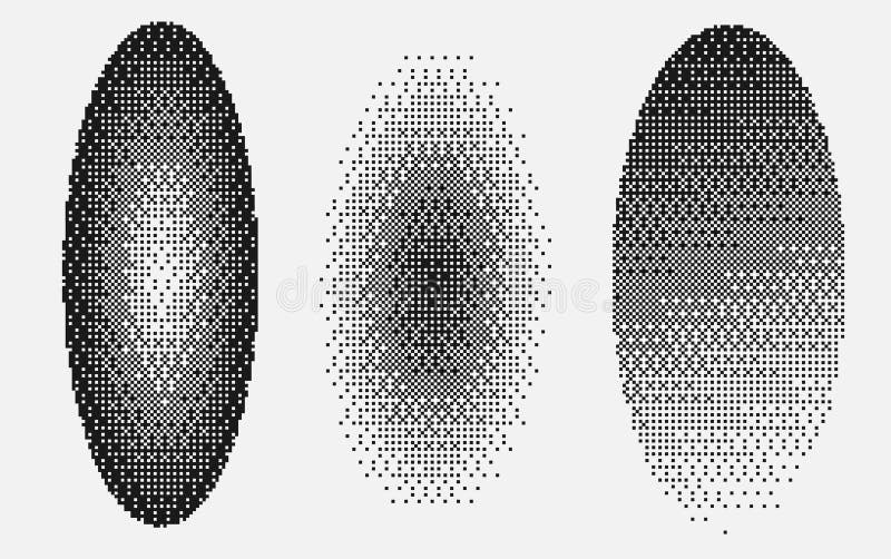 Conjunto de círculo negro con textura de mapa de bits pixelado. textura estética y2k. oval texturado de gradiente ilustración del vector