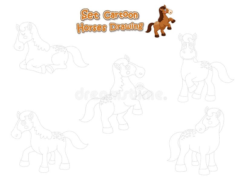 Desenhos Animados Bonitos Do Cavalo Do Desenho E Da Pintura Jogo  Educacional Para Crianças Ilustração do Vetor - Ilustração de livro,  enigma: 119843905