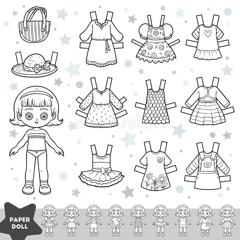 Vetores de Conjunto De Desenhos Animados Preto E Branco Boneca De Papel  Bonito E Conjunto De Roupas De Verão e mais imagens de Boneca - iStock