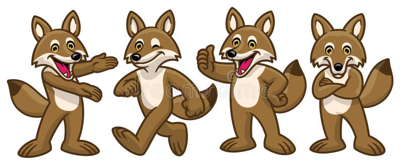  Conjunto De Dibujos Animados Coyote Mascota Personaje Ilustración del Vector