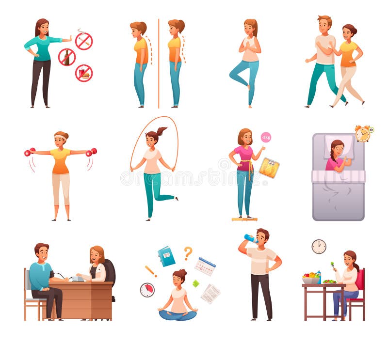 Conjunto De Dibujos Animados Sobre Estilos De Vida Saludables Ilustración del Vector - Ilustración de aislado, control: 184836677 Conjunto De Dibujos Animados Sobre Estilos De Vida Saludables Ilustración del Vector - Ilustración de aislado, control: 184836677