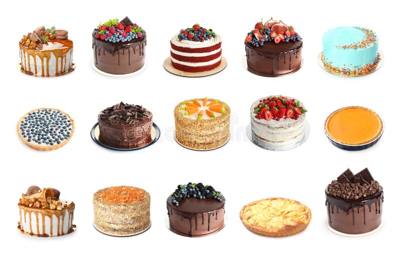 Conjunto de diferentes bolos deliciosos isolados