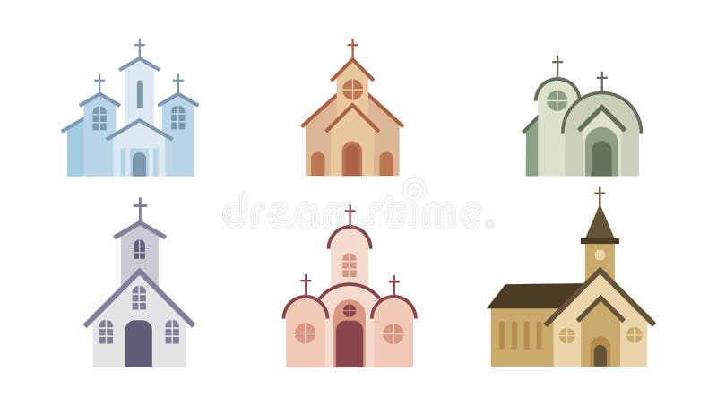 Conjunto De Diferentes Iglesias Católicas. Ilustración del Vector -  Ilustración de vector, exterior: 195345907