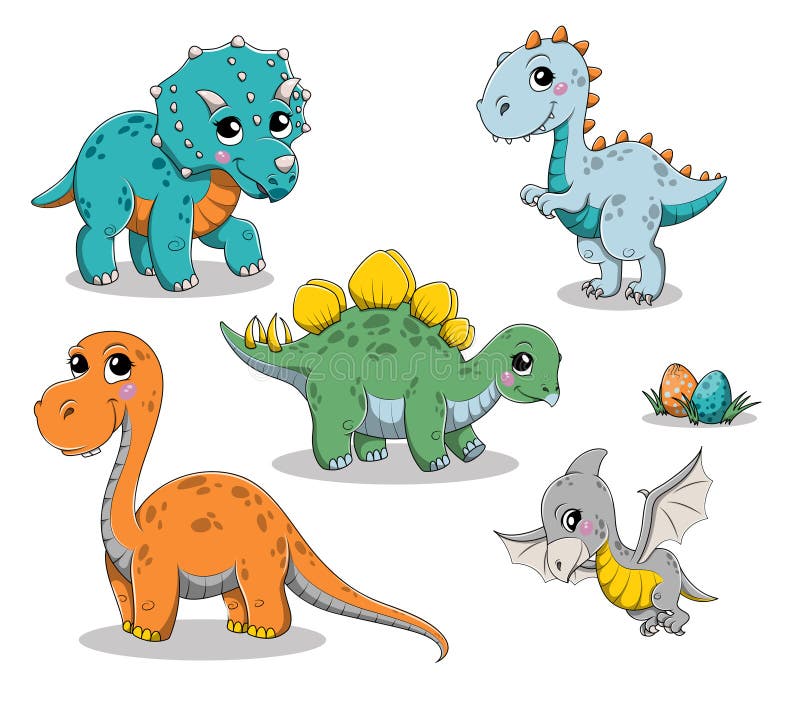  Conjunto De Dinosaurios De Dibujos Animados Divertidos Aislados Ilustración del Vector