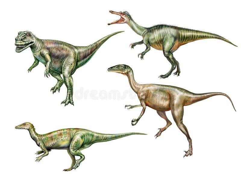 Conjunto De Dinossauros De Desenho Realista Ilustração Stock