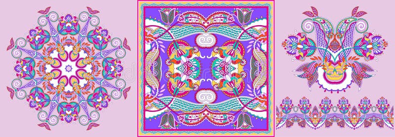 Conjunto de diseños indígenas kalamkari orientales paisley, adorno étnico mandala ilustración del vector Conjunto de diseños indígenas kalamkari orientales paisley, adorno étnico mandala ilustración del vector