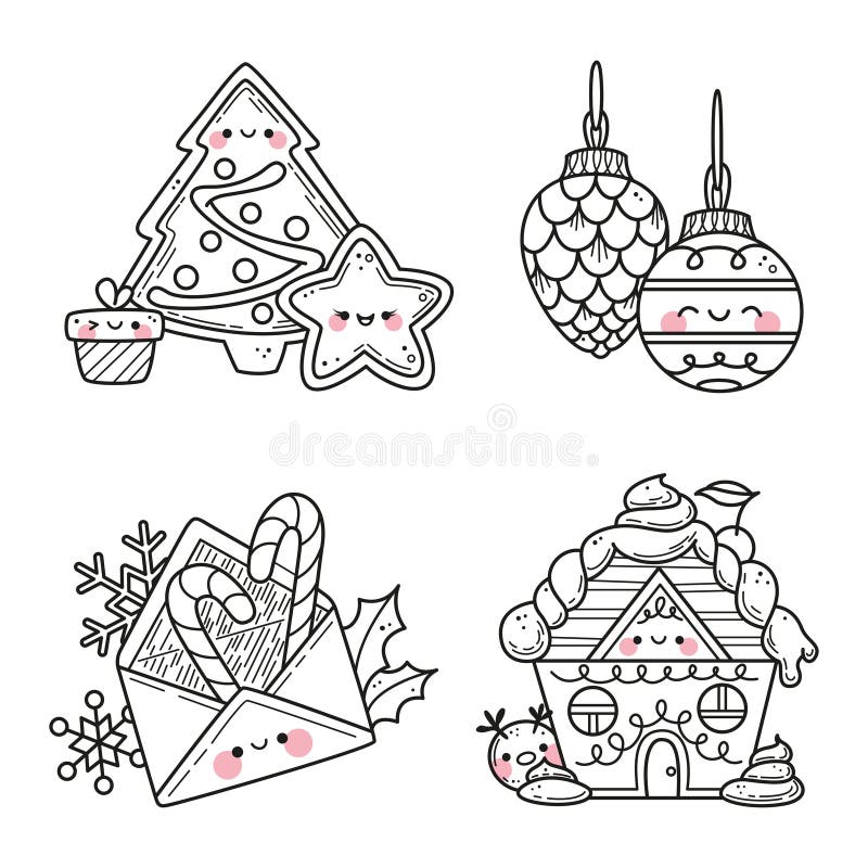 Página De Colorir Decorações De Natal Do Kawaii Para Crianças